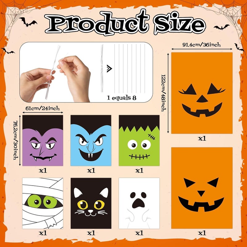 CNhoqc Halloween Lawn Leaf Bags - 8Pcs Halloween Theme Pumpkin Black Cat Ghost Mummy Patterns Waste Bags with Twist Ties, Large Grass Plastic Trash Container for Garden Outdoor Halloween Decorations - Image 2